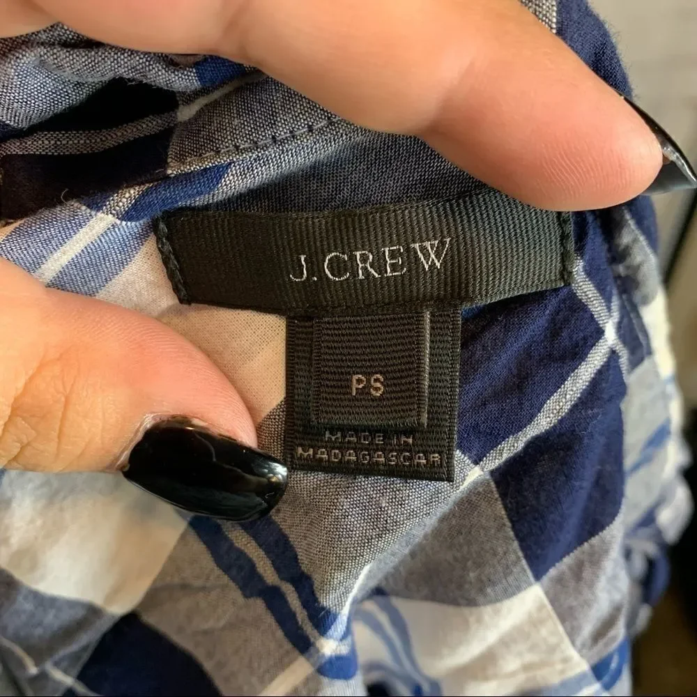 J Crew Step Hem Button Down Shirt PS Cotton Stretch Blue Plaid Long Sleeve
